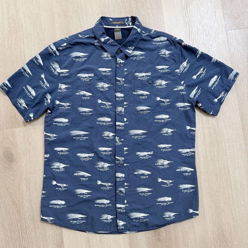 Quiksilver Waterman Collection Shirt Sz L Blue Fly Fishing Lure Outdoor Gorpcore
